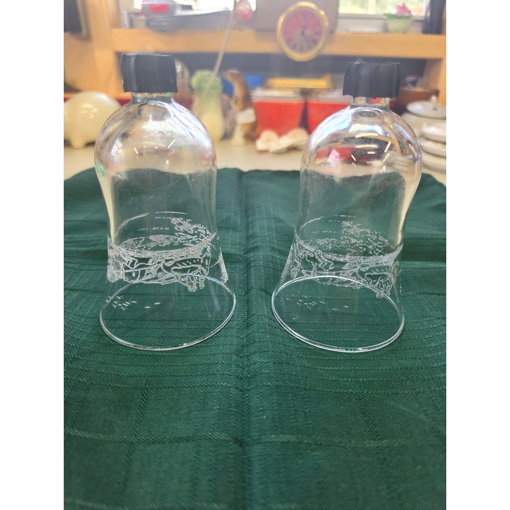 Vintage HOMCO Etched Glass Votive Cup Winter Scene Peg Candle Holder
